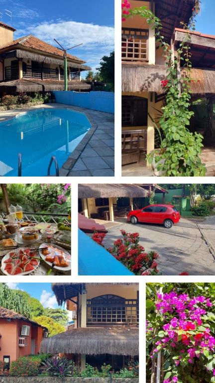 a collage of photos of a house and a pool at Pousada La Floratta in Paulista