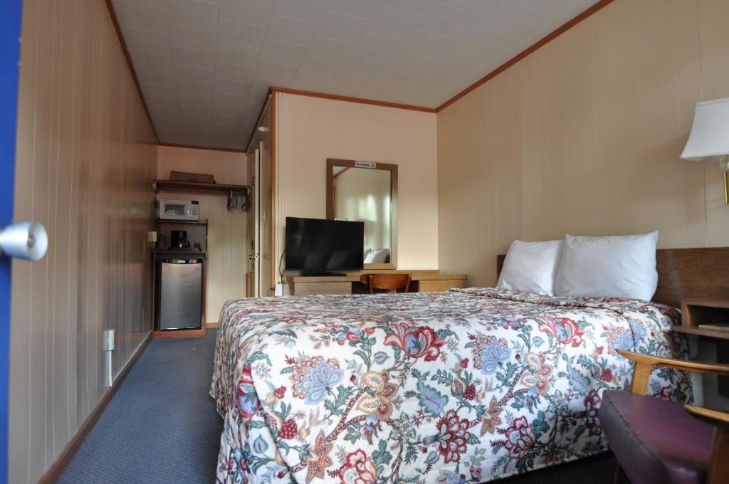 ein Hotelzimmer mit einem Bett und einem TV in der Unterkunft Budget Inn near WestRock in Covington