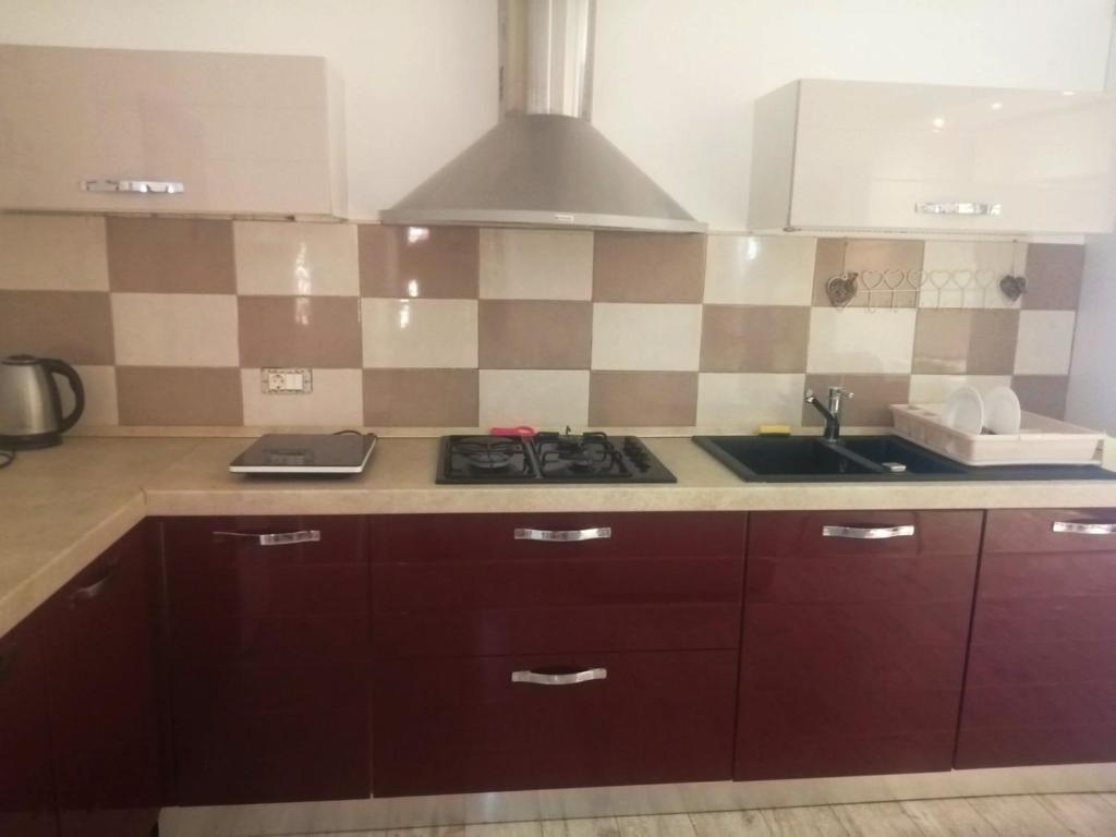 a kitchen with a stove and a sink in it at Pipilota in Rijeka