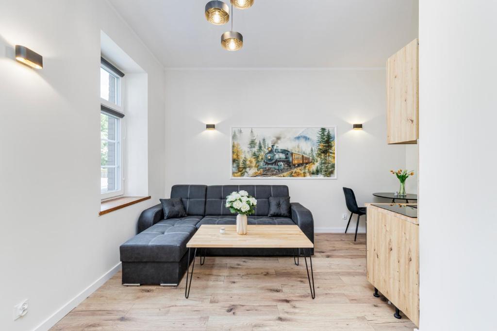 Χώρος καθιστικού στο Kolejowy Zakątek - Apartament w Ścinawce Średniej