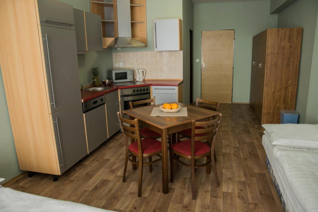 Kuchyň nebo kuchyňský kout v ubytování Studia a apartmány U Karla