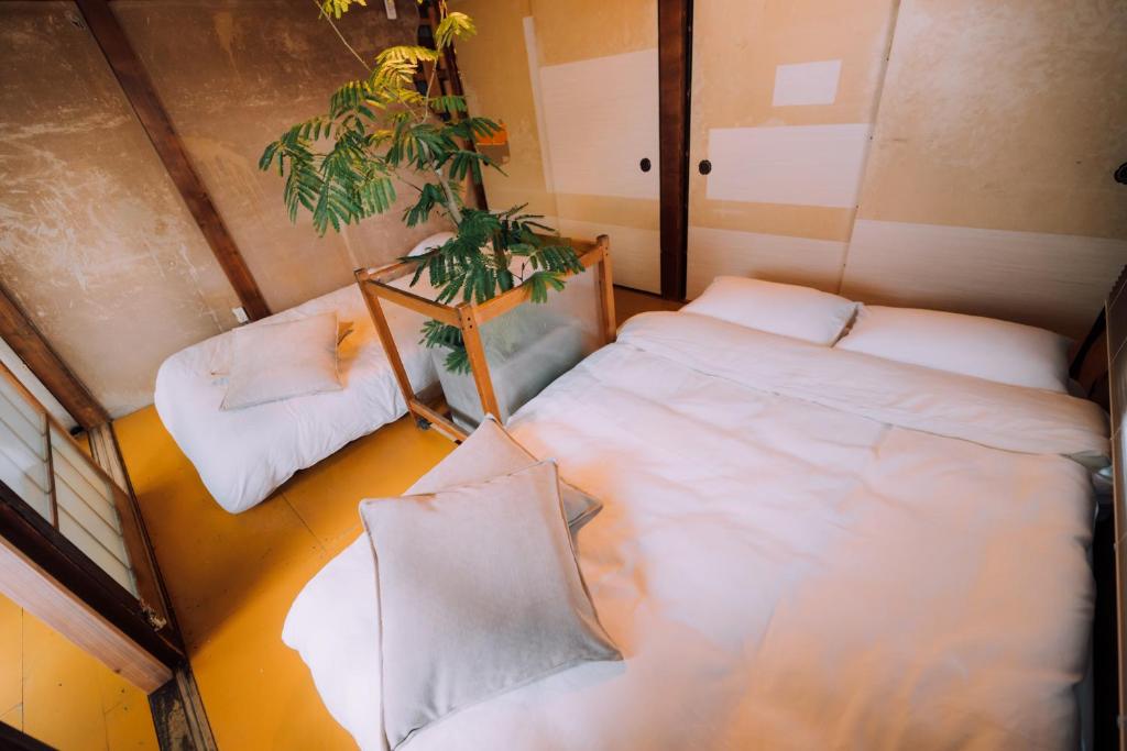 a room with two beds and a plant in it at Ivy Harajuku in Tokyo