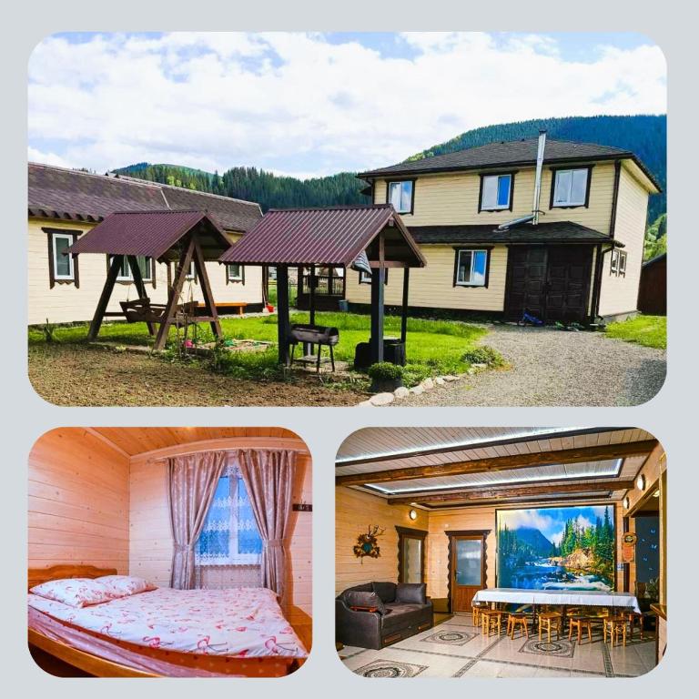 a collage of pictures of a house at Сім'я in Verkhovyna