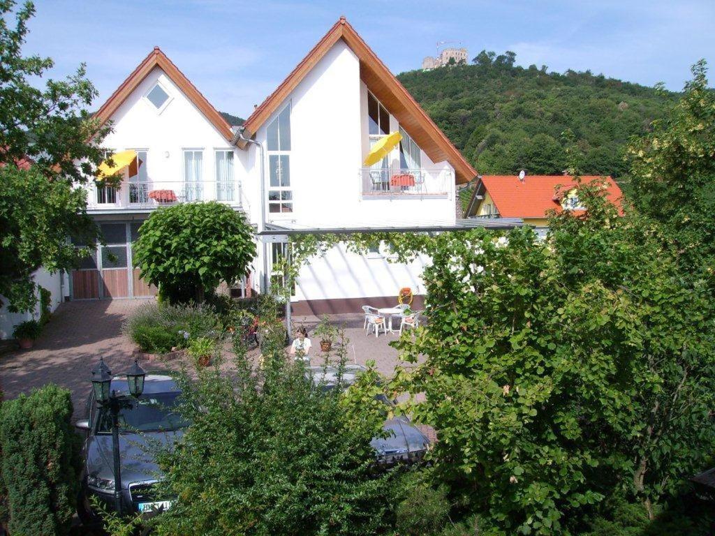 ノイシュタット・アン・デア・ヴァインシュトラーセにあるWeingut & Ferienwohnungen Müller-Kernの庭園付きの家屋の空中風景