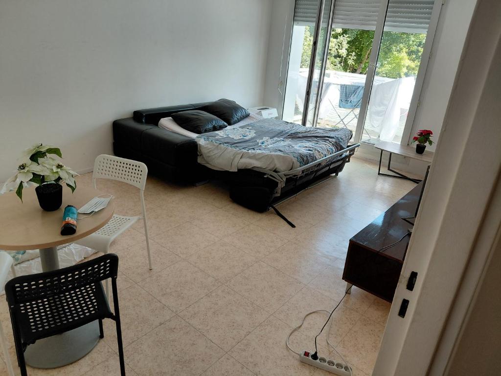 a living room with a couch and a table at Logement T2 tres propre in Cergy