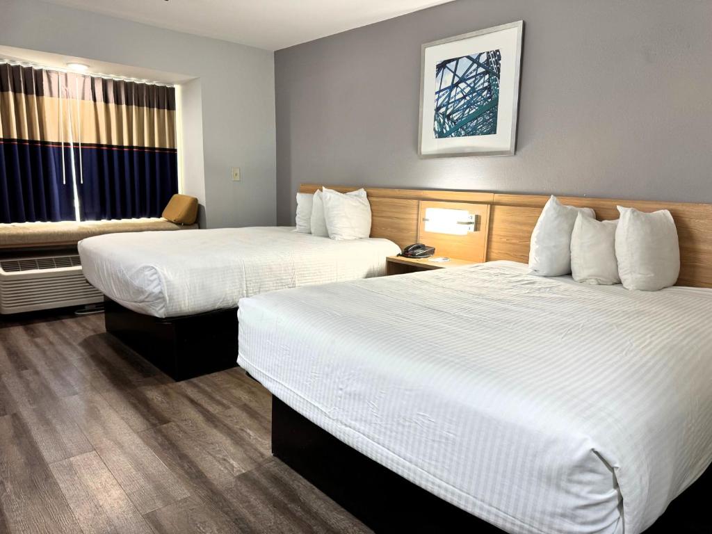 a hotel room with two beds and a window at Microtel Inn & Suites by Wyndham Tuscaloosa East in Cottondale
