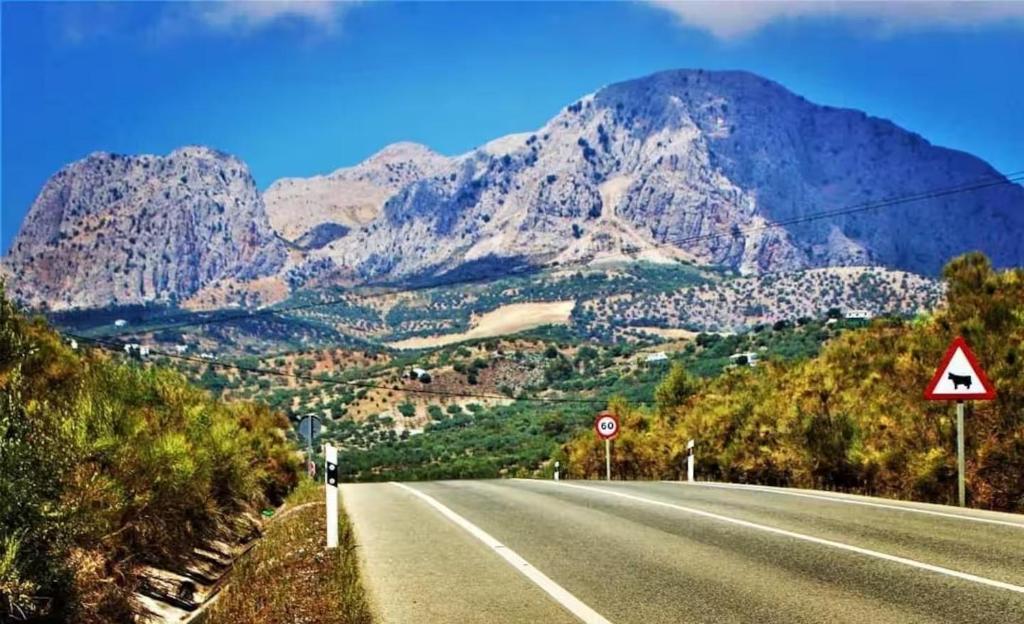 an empty road with mountains in the background at La casita de Denis in Periana