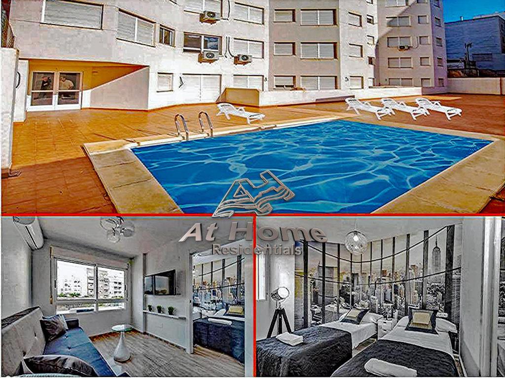 two pictures of a building with a large swimming pool at At home Residentials in Torrevieja