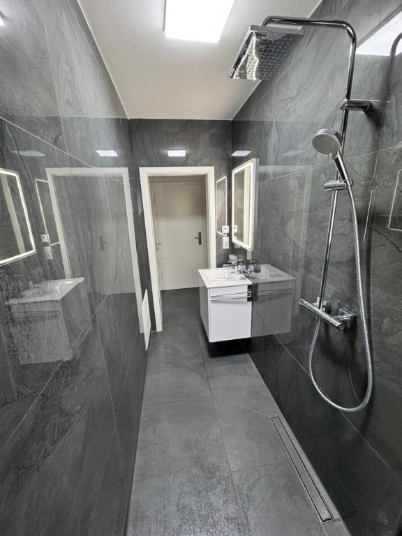 a bathroom with a shower and a sink at Luxury Apartment in Herne