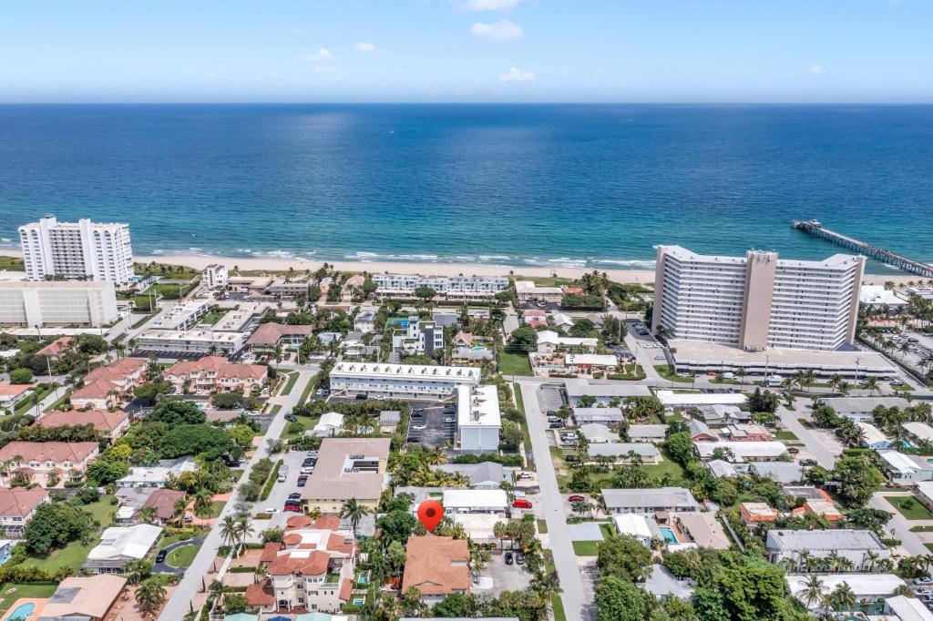 an aerial view of a city and the ocean at Lux 3 bedroom townhouse 1 block from the beach in Deerfield Beach