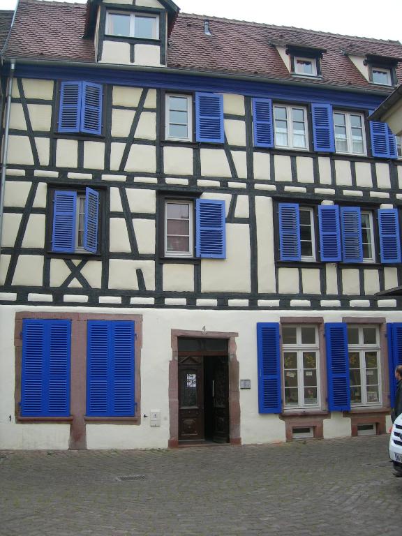 un edificio blanco y negro con persianas azules en Tripiers Duplex, en Colmar