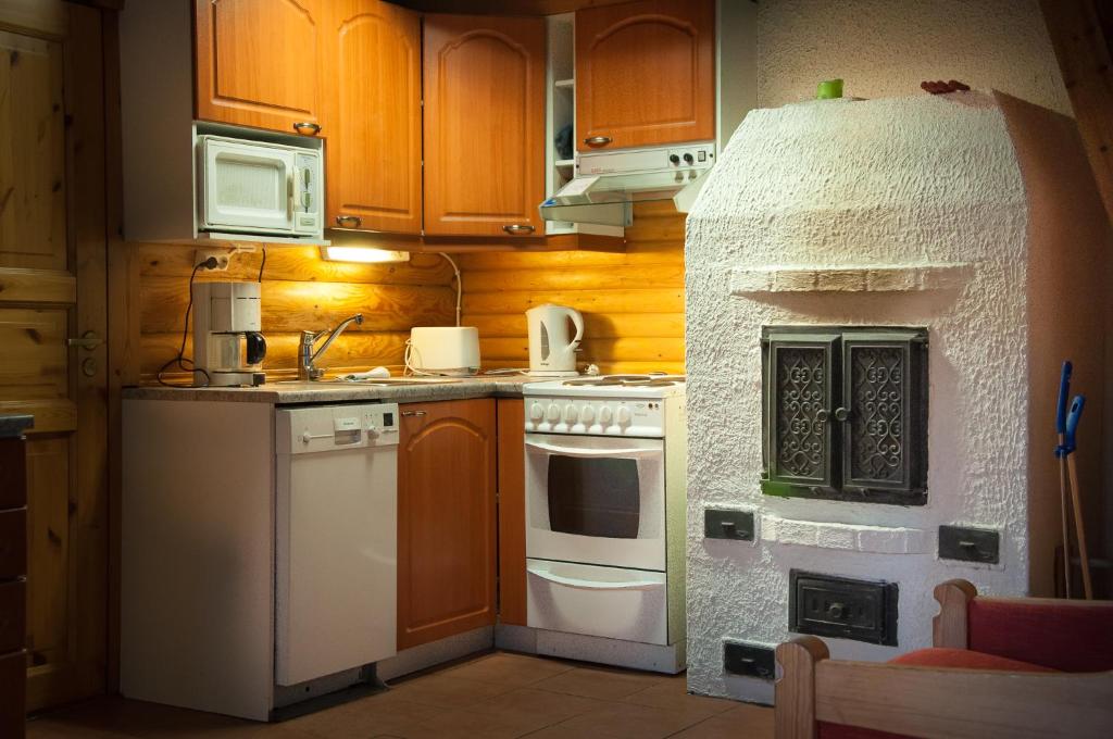 Kuchyň nebo kuchyňský kout v ubytování Hallan Akka Apartments