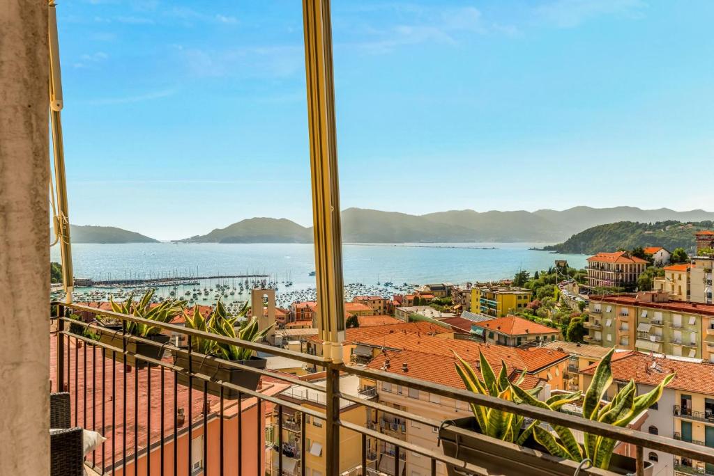 a view of a city from a balcony at Lerici sea view private parking best position in Lerici