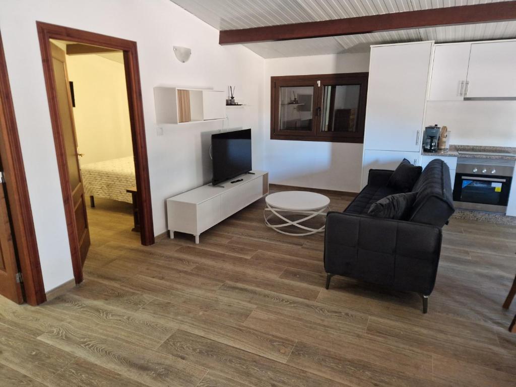 a living room with a couch and a television at La Cabaña in Redondela