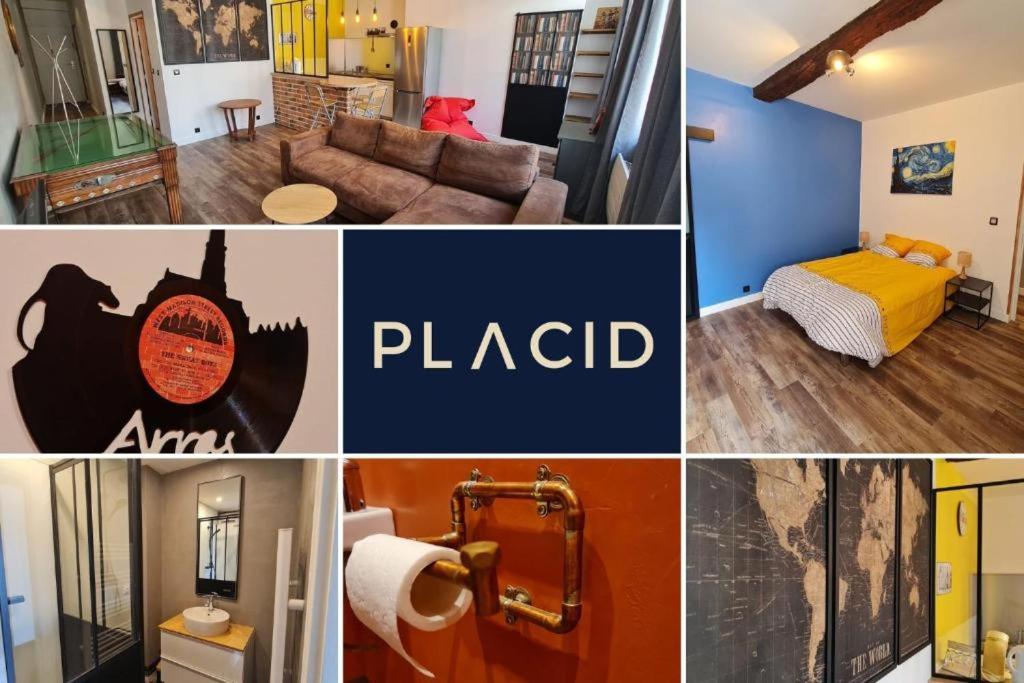 a collage of photos of a hotel room at Le Saint Aubert in Arras