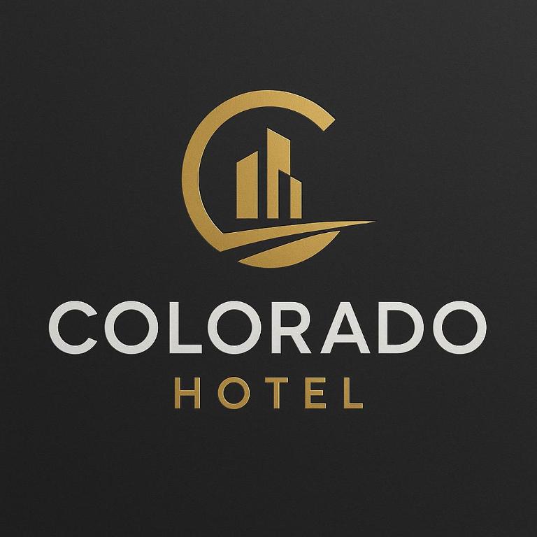 a hotel logo with a building in the center at Colorado Hotel in Eunápolis