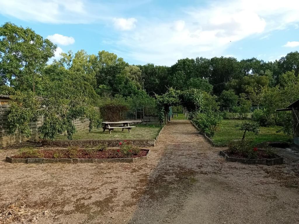 a garden with a picnic table in the distance at La maison du Vigneron in Veuzain-sur-Loire