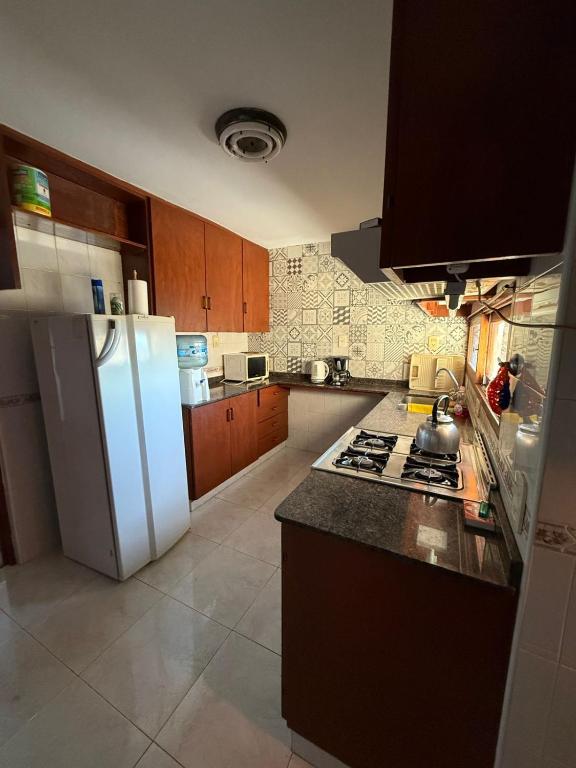 a kitchen with a white refrigerator and a stove at Departamento NILO in San Rafael