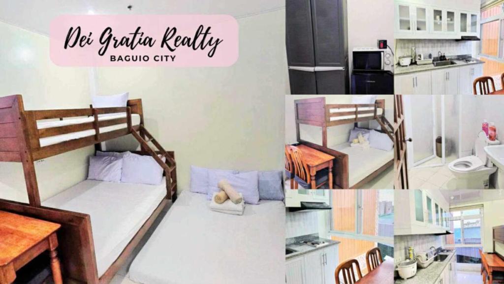 a room with two bunk beds and a kitchen at Baguio Condo Transient Grand View Unit314 by Dei Gratia in Baguio
