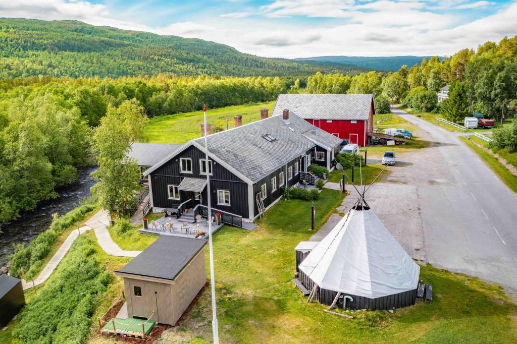 an aerial view of a house and a tent at Gargia Lodge in Alta