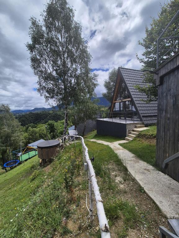 a house on a hill with a tree at A-frame Muchia Scortii in Şimon