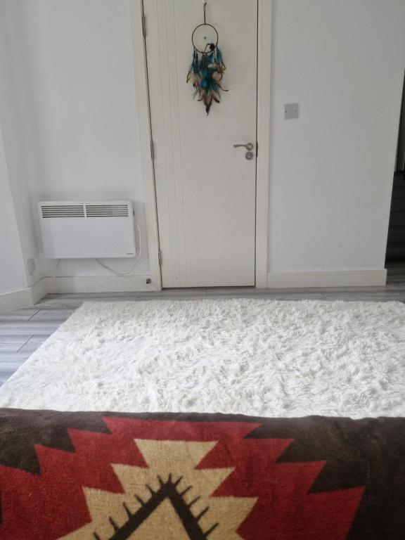a door to a room with a rug and a door with a door at Apartment Harrow Wealdstone in Hatch End
