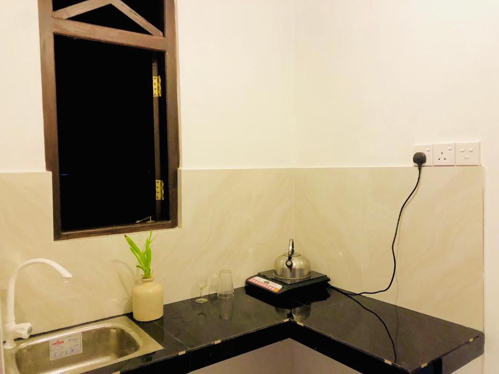 ゴールにあるCoco Groveのシンクと電子レンジ付きのキッチンカウンター