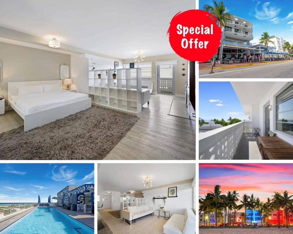 マイアミビーチにあるSpacious Studio - Roof Top Pool & Bar South Beachの寝室とホテルの写真集