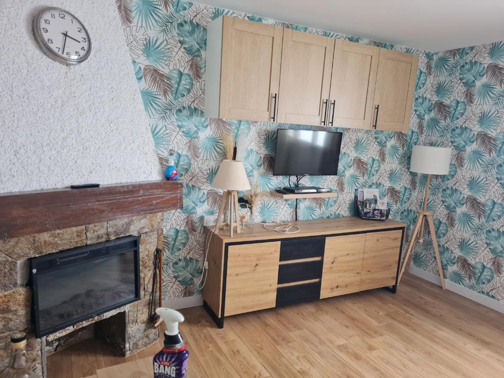 un soggiorno con tv e camino di Armazan156 studio a Saint-Lary-Soulan