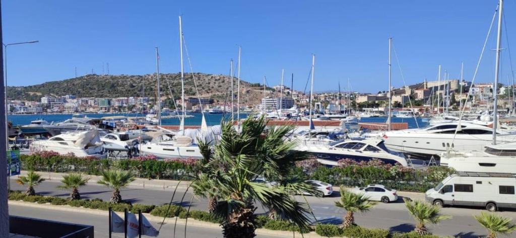 a bunch of boats parked in a marina at Vista Marina Çeşme in Çeşme