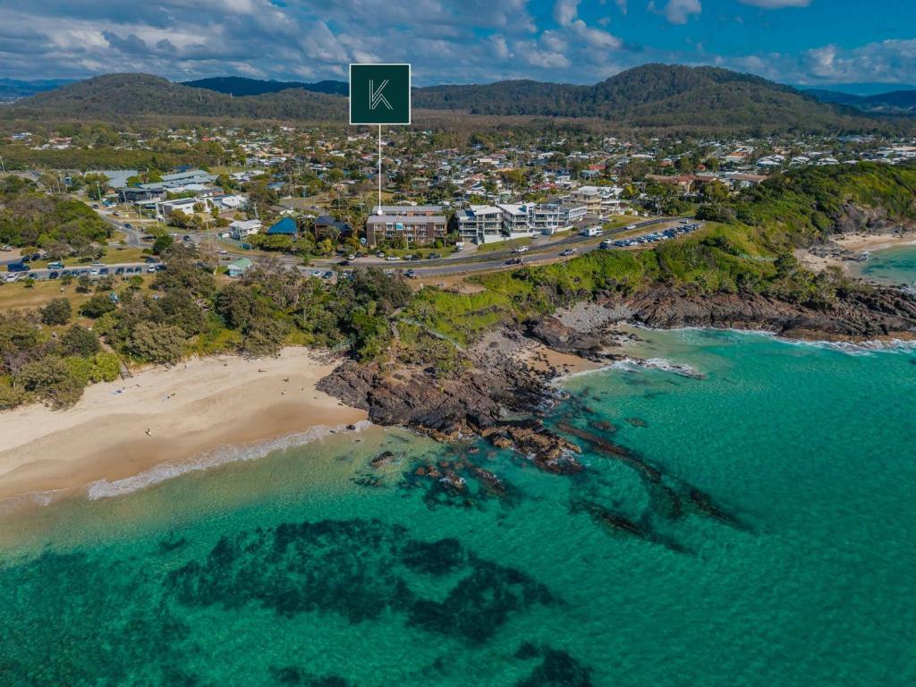 an aerial view of a beach next to the ocean at Cabarita Beachfront Poolside 28 in Cabarita Beach