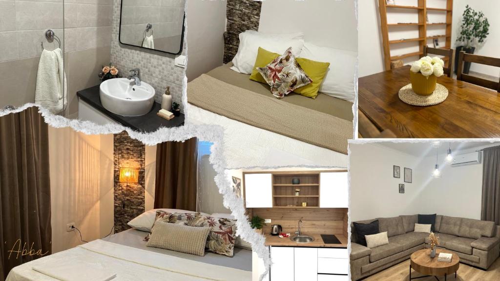 a collage of images of a bedroom and a bathroom at Apartment Abba in Međugorje