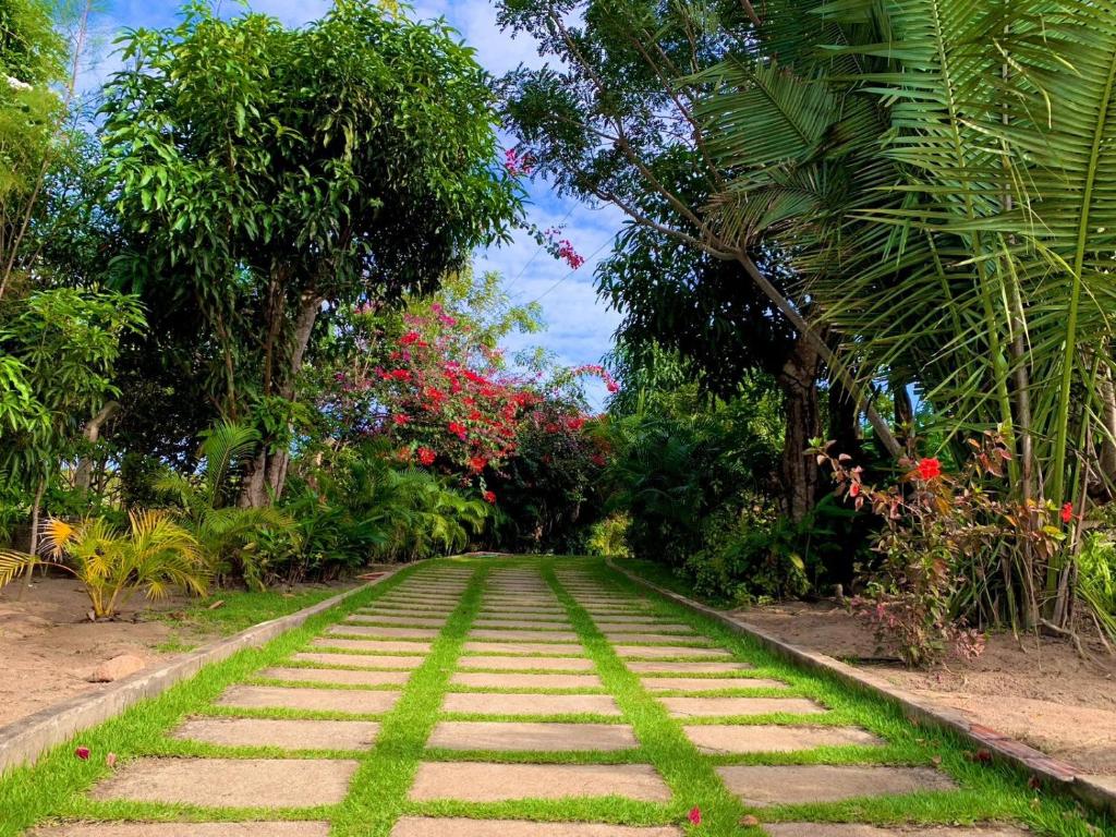 a pathway in the middle of a garden with trees at Sítio Jean Barros in Meruoca