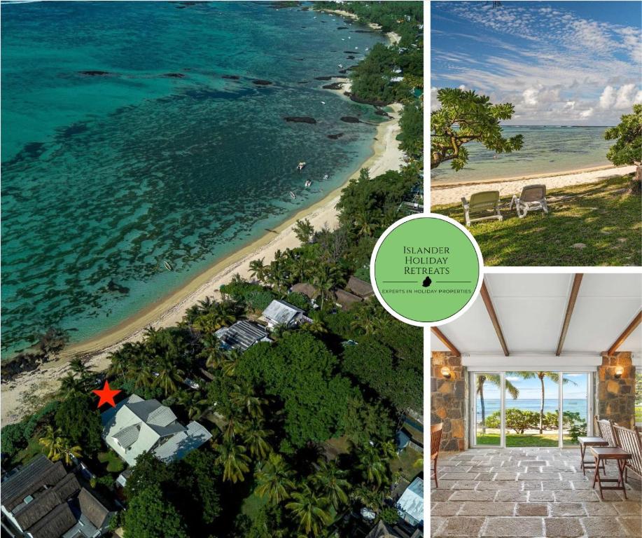 a collage of pictures of the ocean and a beach at Villa du Bonheur, maison de luxe en bord de mer by IHR in Roches Noires