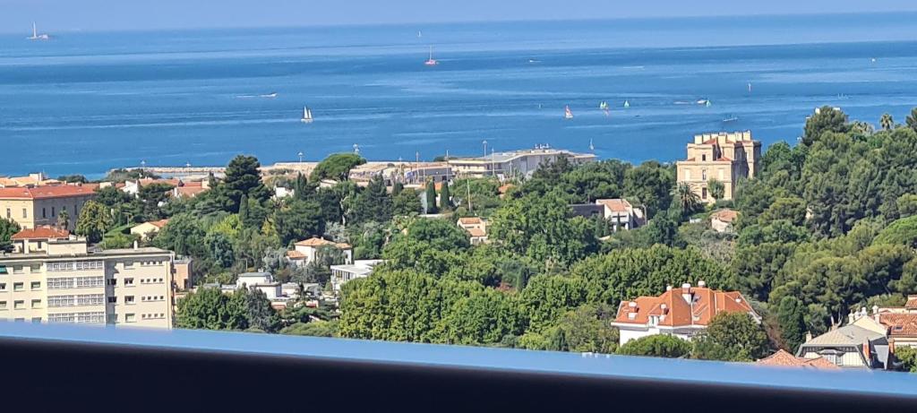 a view of a city with the ocean and buildings at Incroyable Vue mer et Notre Dame in Marseille