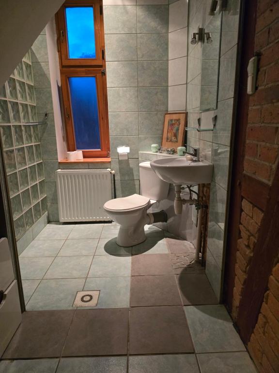 a bathroom with a toilet and a sink at Pensjonat Stara Szkoła in Piaseczno
