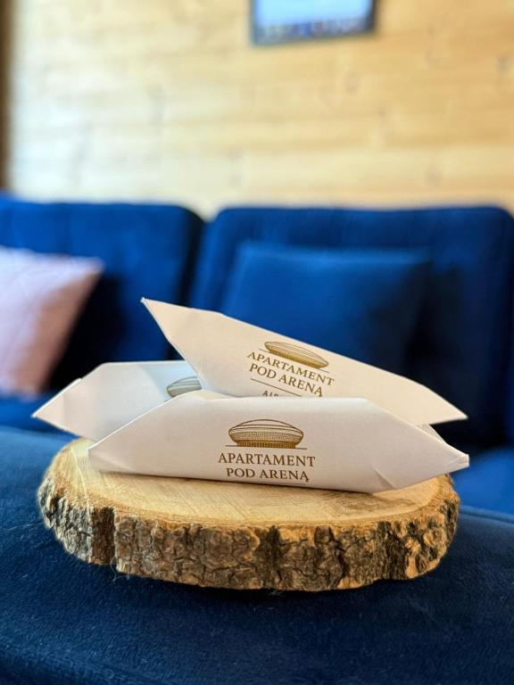 a paper airplane sitting on top of a table at Apartament Pod Areną in Krakow