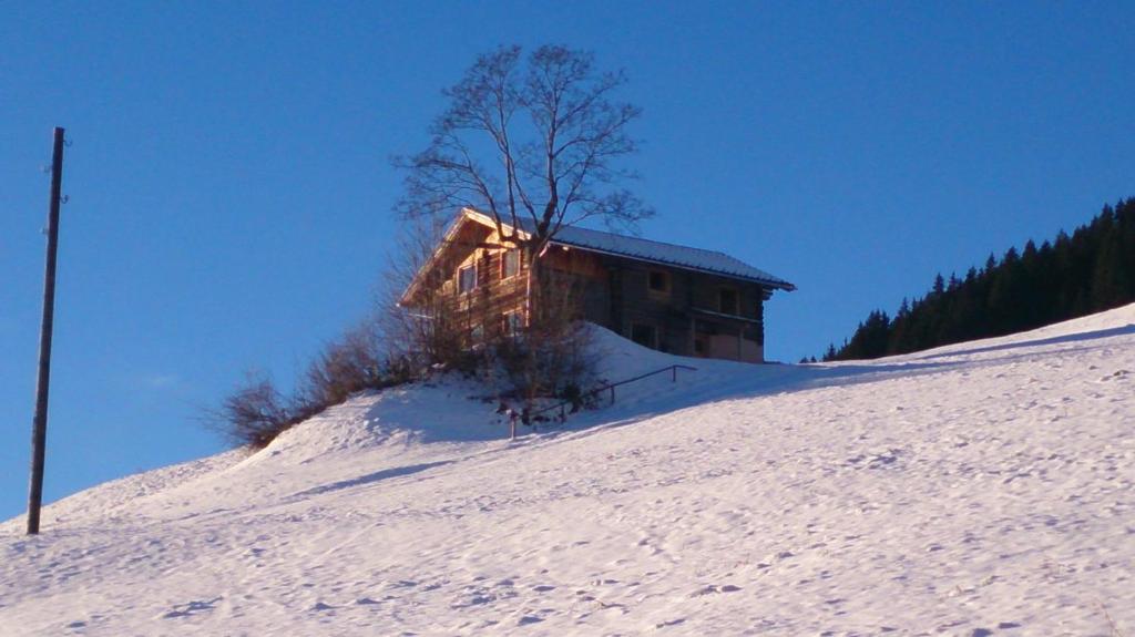 a house on top of a snow covered hill at Ferienhütte Georg in Hippach