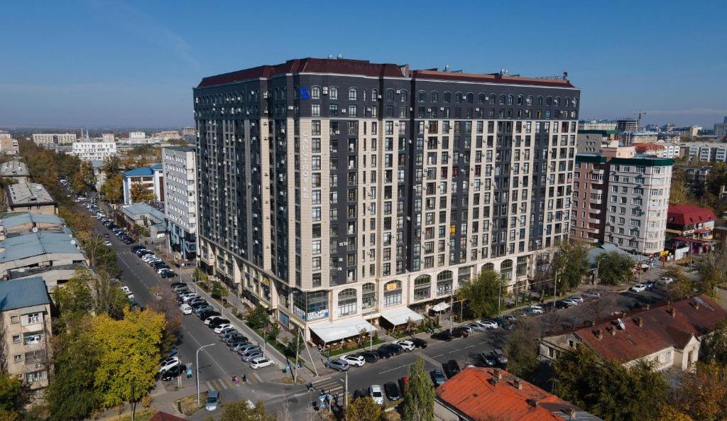 an overhead view of a large building in a city at Etno Naz in Bishkek