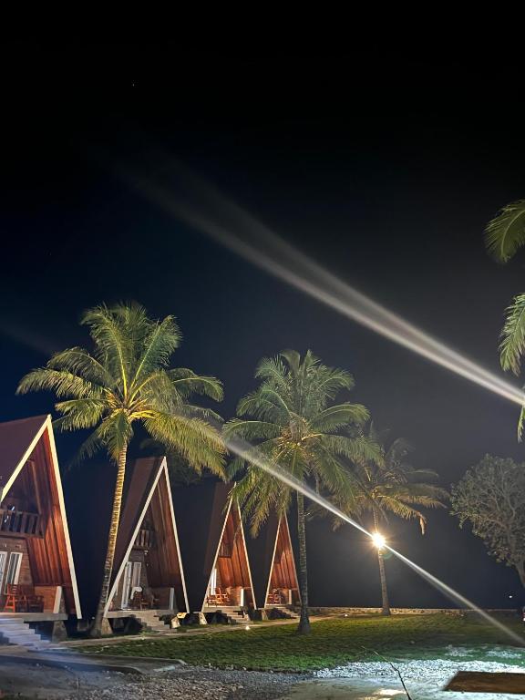 a group of palm trees and houses at night at Soluta Resort in Wainapal