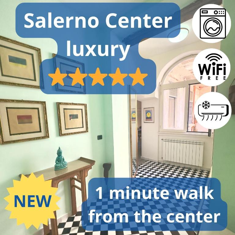 un collage di foto di una stanza con un tavolo e quattro stelle di Blue Velvet - Salerno Centro a Salerno