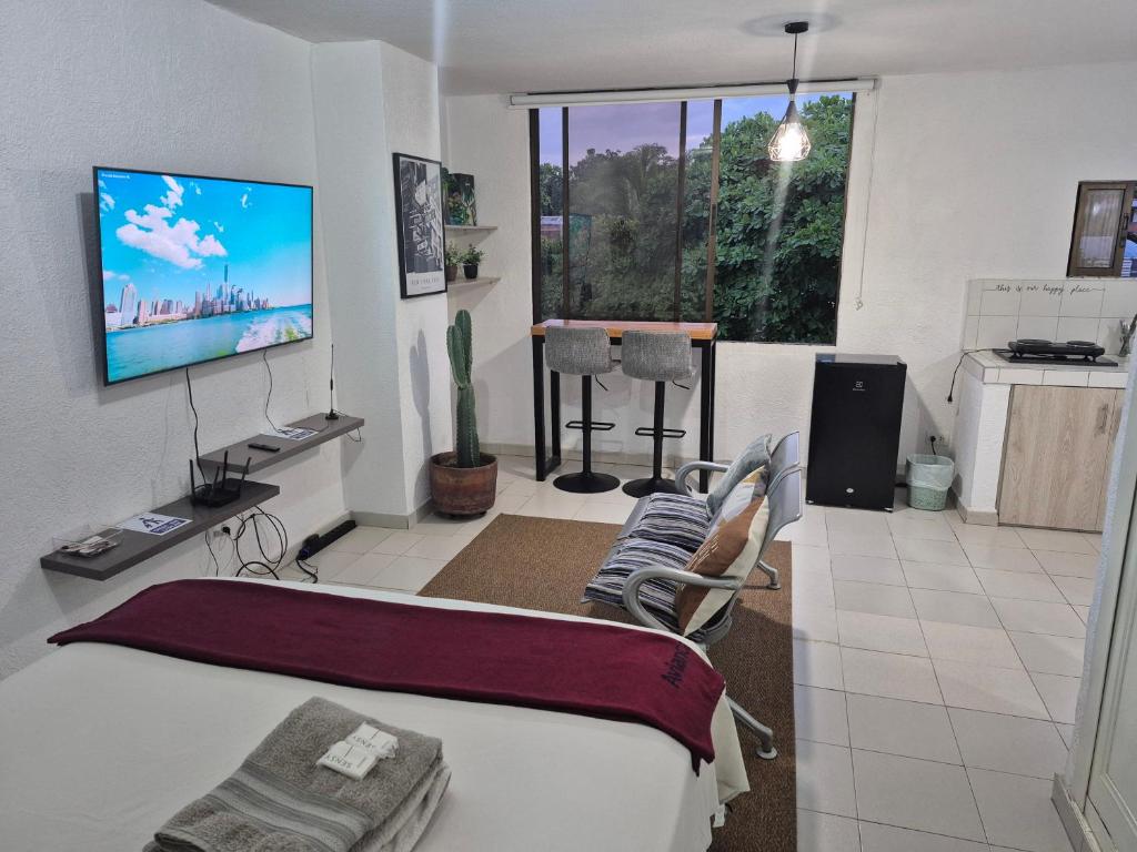 TV a/nebo společenská místnost v ubytování Apartaestudios Zona Norte Vipasa Cali