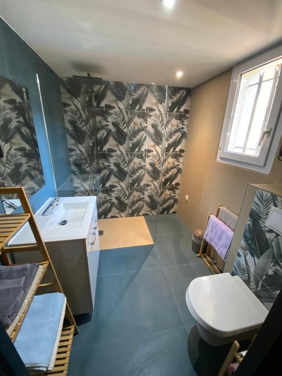 une salle de bain avec toilettes et lavabo dans l'établissement Domaine De La Bégude, à Fayence