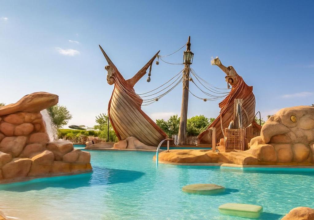 ein Wasserpark mit einem großen Swimmingpool in der Unterkunft Vizir Center Appart in Marrakesch