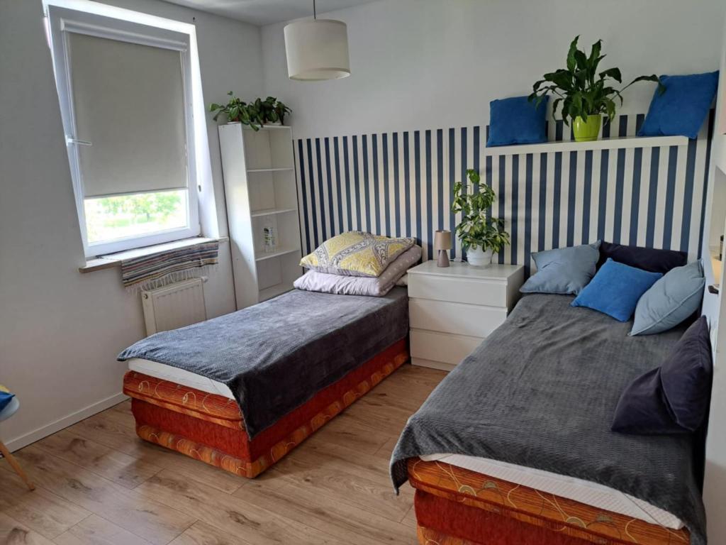 una camera da letto con un letto grande e una finestra di Apartament Julia 1-2 os Warszawska 28 Centrum a Kielce