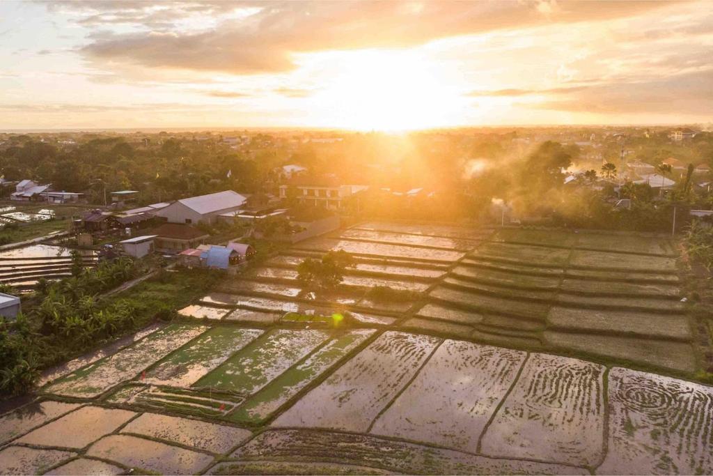Matahari terbit atau terbenam yang dilihat dari rumah percutian atau berdekatan