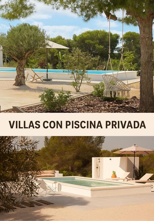 a collage of two photos of a villas gon piseria prisma at FINCA LA CAÑADA SANTA POLA -Villas con piscina privada- in Santa Pola