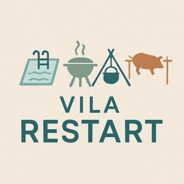 a sign for a vida resort with a farm and animals at Vila Restart Čortanovci in Čortanovci