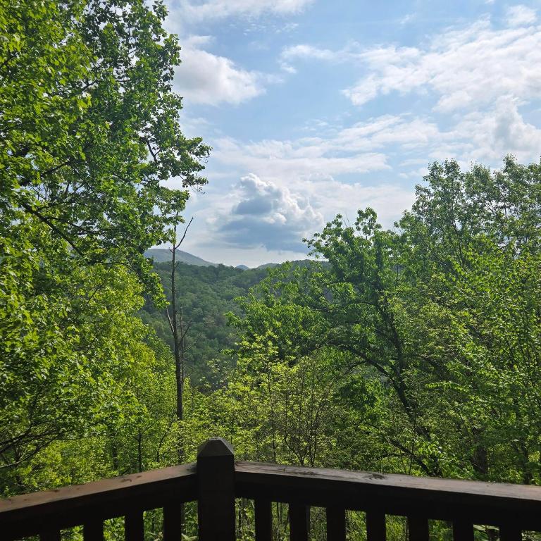 a view of the mountains from a bench at Hills Hideaway in Sevierville
