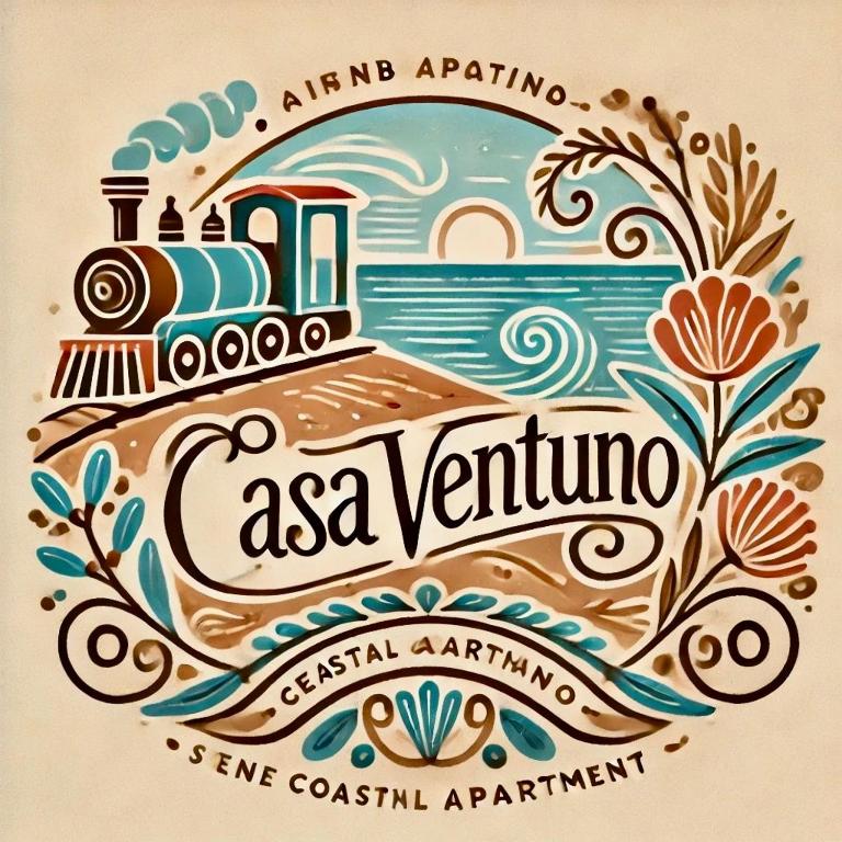 a drawing of a train on a hill with the ocean at Casa Ventuno in Civitavecchia